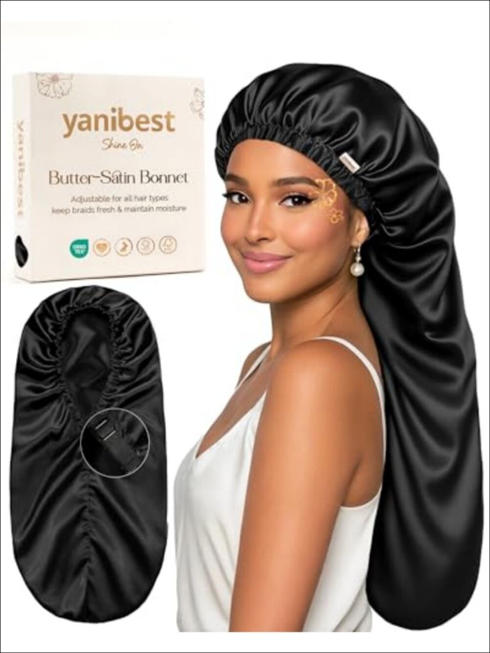 Satin Sleep Bonnet Adjustable Double Layer Extra Long Hair Bonnet Sleep Cap
